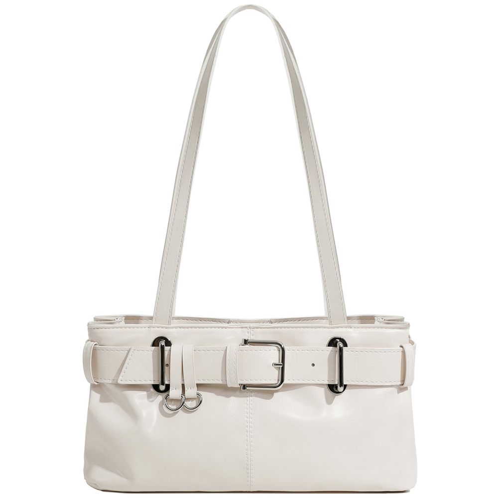 Vegan Leather East West Y2K Buckle Belt Satchel Tote Shoulder Bag V <3